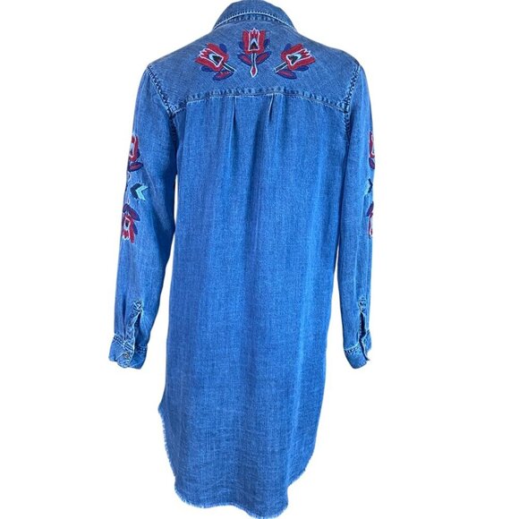 RAILS Chambray Blue Denim Shirt-Dress Raw Hem Embroidered Sz S #103W - Picture 10 of 13